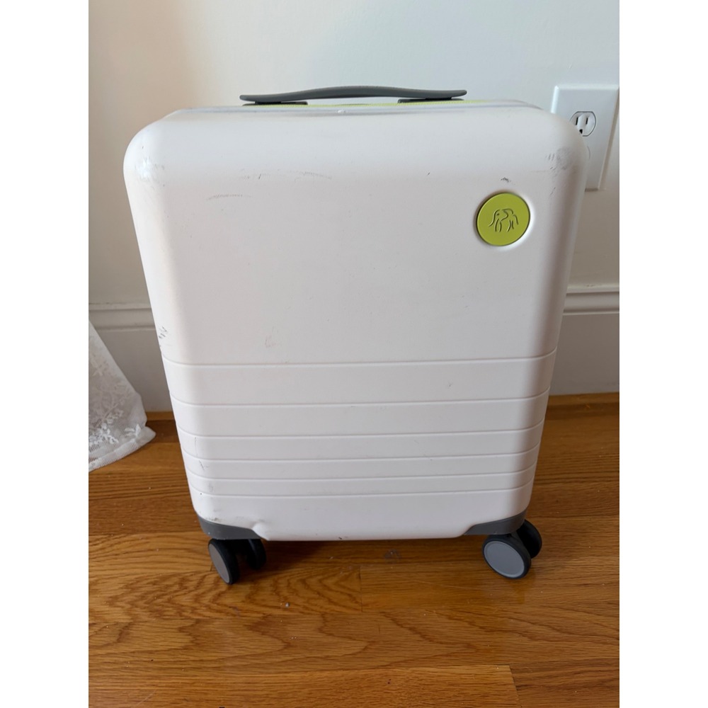 Drunk Elephant x Monos White Neon Yellow Hardshell Spinner Carry On Suitcase